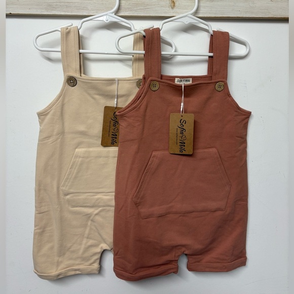 NWT Sofia Mila Organic Cotton Kids Rompers 4T - Cream and Rust - Picture 1 of 12